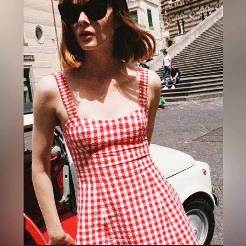 Zara red plaid gingham mini dress size medium